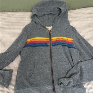 Aviator Nation 5 Stripe Zip Hoodie Small